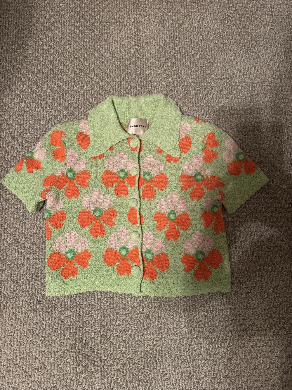 INDUSTRY Green Floral Short-Sleeve Button Cardigan